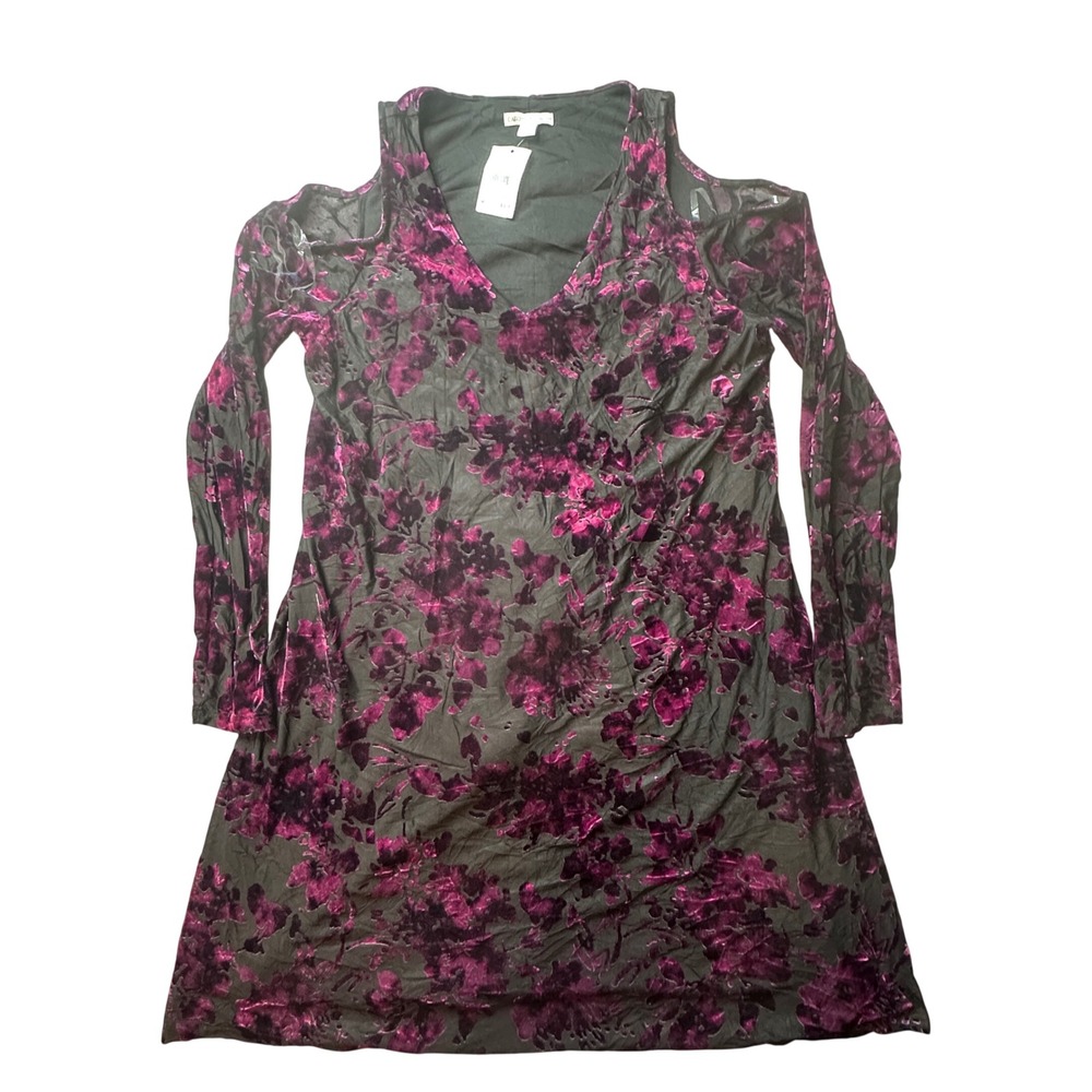 Cato Dress Women M Purple Floral Burnout Velvet Cold Shoulder V-Neck Long Sleeve